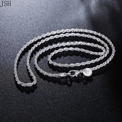 #ad 925 Sterling Solid Silver 3MM Twisted Rope Chain Necklace 16quot; 24quot; Mens Womens $9.49