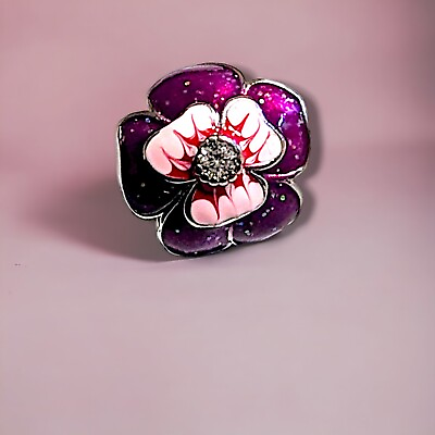 #ad Pandora Size Charm Slide On Bead Flower Pansy Floral Purple 925 Silver 💠🌸 USA $13.99