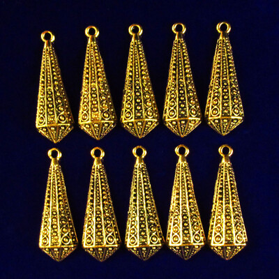 #ad 10 pcs 34x12x5mm Carved Tibetan Gold Teardrop Pendant Bead 319PJ $9.12