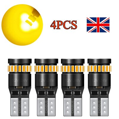 #ad AUXITO T10 501 W5W CAR SIDE LIGHT BULBS ERROR FREE CANBUS 24LED XENON YELLOW x4 GBP 11.99