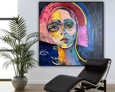 #ad 40x40quot;Original Colorful Acrylic Painting Abstract Woman WOMAN WITH GLASSES $497.00