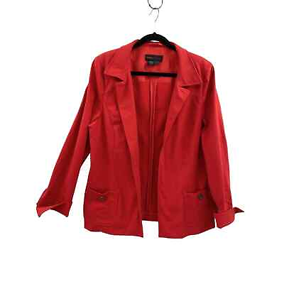 #ad Nina Mclemore Blazer Size Large Red Stretch Ponte Open Front Pockets Workwear $79.00