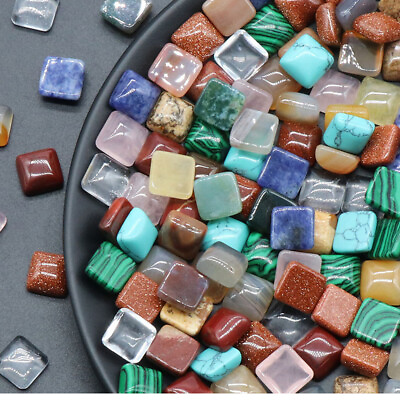 #ad 10mm Natural Mixed Gemstone Square Cabochon Crystal CAB Flatback Chakra Beads $1.29
