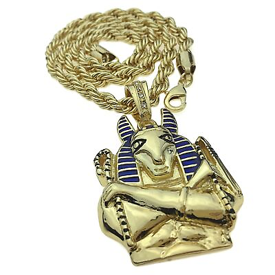 #ad Anubis Pendant Chain Gold Plated Egypt Dog Head God Necklace 20quot; 6MM Thick Rope $16.95