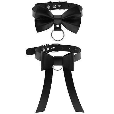 #ad 2pcs Women Girls Gothic Bowknot PU Leather Choker Lolita Necklace Collar Bondage $13.99