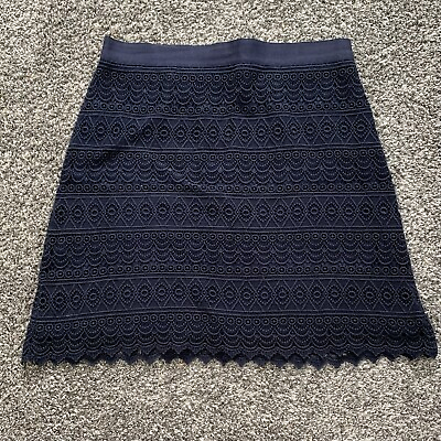 #ad Loft Navy Skirt Size 8 Lace overlay Scalloped Hem Back Zip Lined 19” $9.99