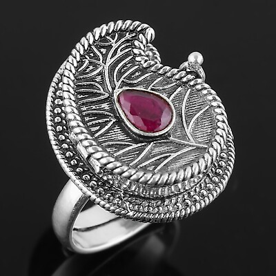 #ad Pink Ruby Gemstone Poison Rin925 Sterling Silver Handmade Poison Ring Adjustable $20.30