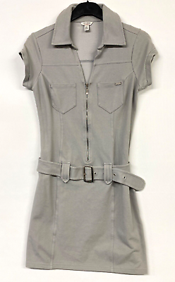 #ad GUESS MINI SHIRT DRESS UK 8 GREY STRETCH JERSEY BELTED ZIPPED 895 GBP 19.00