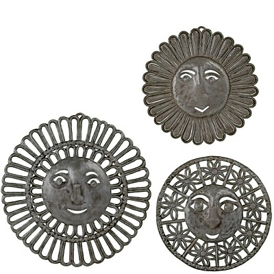 #ad SALE Sun Faces set of 3 Gorgeuos Hand made metal wall art $49.00