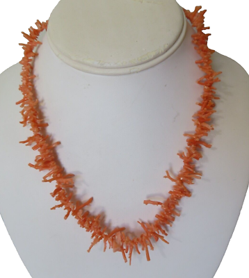 #ad Orange Coral 14K Gold Abstract Branch Design 18quot; Long Necklace $79.89