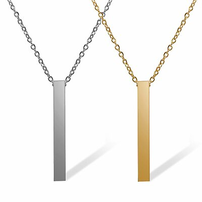 #ad Personalized Custom Stainless Steel Necklace Carved Name Vertical Bar Necklace $11.99
