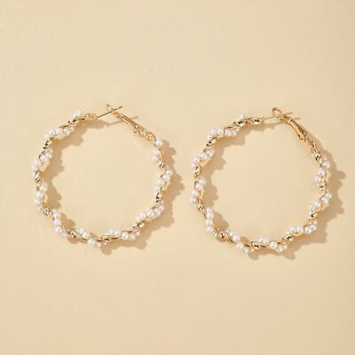 #ad Beautiful Fashion Big Twisted Pearl Hoop Circle Earrings $8.54