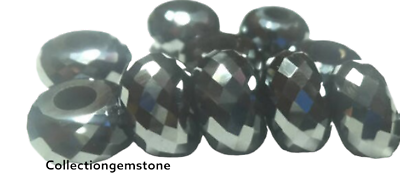 #ad 5 Pcs Faceted Natural Hematite Rondelle Shape 8x14mm Beads 4mm Hole $23.75