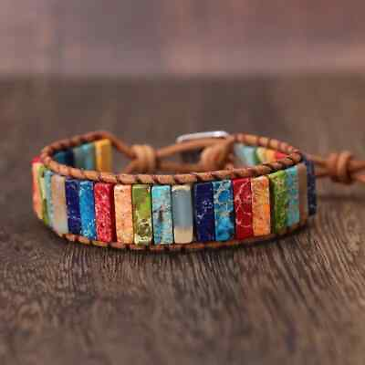 #ad Rainbow Sea Sediment Jasper Natural Gemstone Healing Bohemian Wrap Bracelet Gift $12.80