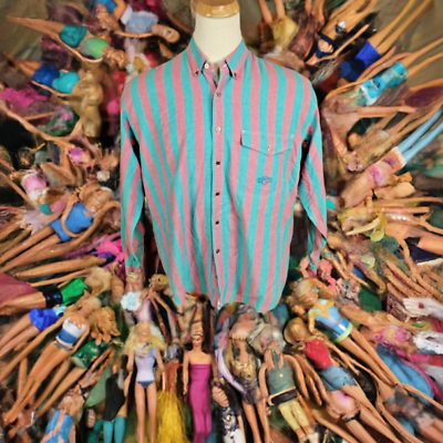 #ad Levis Teal Pink Surf Stripe Shirt M Barbie Ken Inspired Vintage 80s $52.50