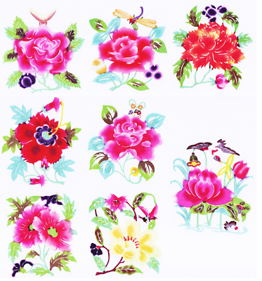 #ad Paper Cuts Insects Over Flower Set A 8 colorful small pieces Zhou 10 packets Lot $30.00