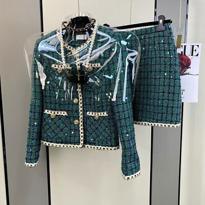 #ad Women Suit Jacket Coat Top Skirt Two Piece Set Green Outfit Clothing $97.28