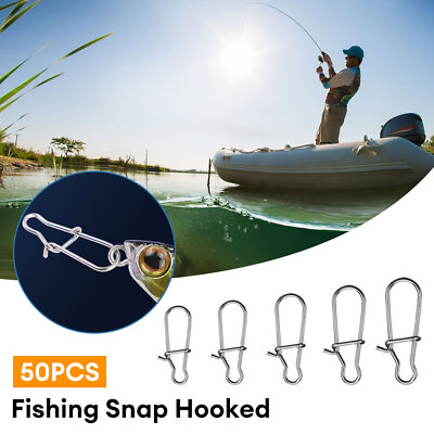 #ad 50Pcs Stainless Steel Pin Hook Fast Clip Lock Snap Swivel Fishing Connector $7.02