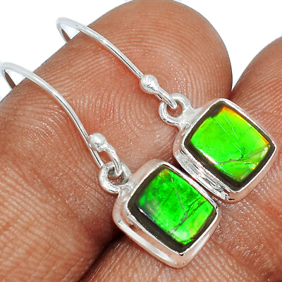 #ad Natural Green Ammolite 925 Sterling Silver Earrings Jewelry CE12020 $24.99