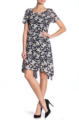 #ad Robbie Bee Floral Lace Hi Lo Dress Navy NWT L $35.00
