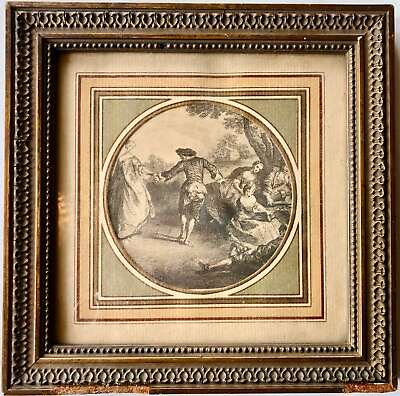 #ad Framed French Late 1800s Engraving of a Romantic Scene in a Garden $275.00
