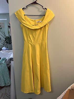 #ad MUXXN Retro 1950s Yellow Dress Fit Flare Size Small Zipper Close Disney Belle $6.00