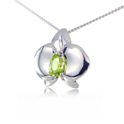 #ad Peridot Necklace Sterling Silver Green Orchid Flower Pendant August Birthstone GBP 49.95