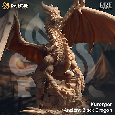 #ad Kurorgor the Black Ancient Black Dragon DM Stash DnD Fantasy Miniature $49.99