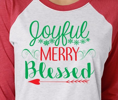 #ad Joyful Merry Blessed 3 4 Sleeve Raglan Christmas Gift Holiday Family Mom Mother $23.99