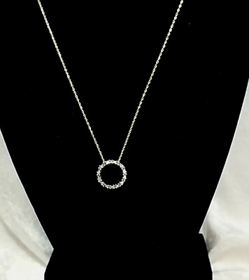 #ad 14k Gold 18 Inch Round Pendant Necklace With 26 round amp; Baguette Diamonds $229.00