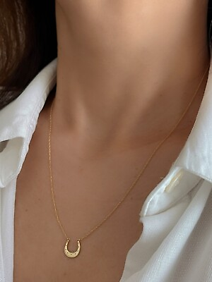 #ad Horseshoe Pendant Necklace Solid 14K Real Gold Good Women Luck Charm Rope Chain $141.60