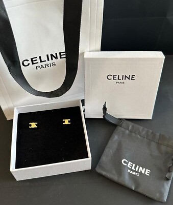 #ad Celine Paris Stud Gold Finish Women earrings $130.00