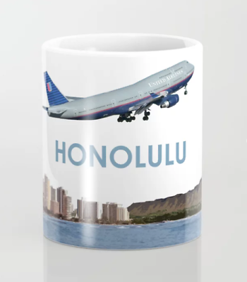 #ad United Airlines Boeing 747 Over Honolulu Art Coffee Mug 11oz $26.73