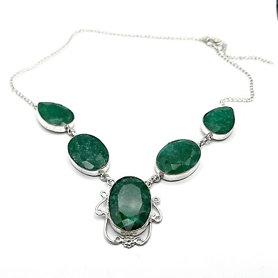#ad Sakota Mines Emerald Gemstone 925 Sterling Silver Jewelry Necklace Size 18quot; $99.99