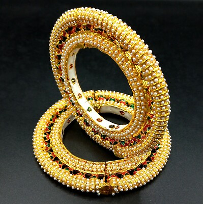 #ad Indian 18k Gold Plated 2pc Bracelet Bangle Bridal Wedding Pearl Fashion Jewelry $43.27
