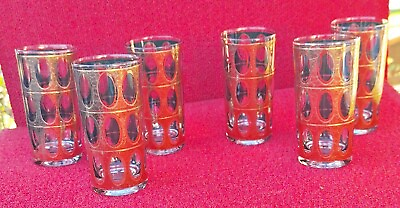 #ad Culver 22k gold and green Pisa High Ball glasses $45.00