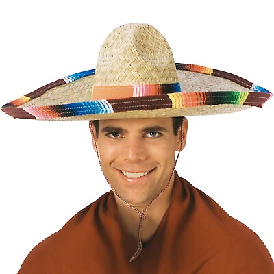 #ad Adult Sombrero Hat With Serape Band Straw Big Mexico Party Siesta Mexican Fiesta $25.34