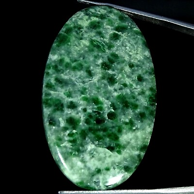 #ad 53.80 Cts Natural African Green Dot Jade Oval Cabochon Loose Gemstone 25X42X5MM $6.43