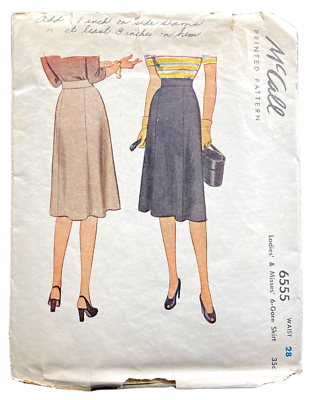 #ad 1946 McCall Sewing Pattern 6555 Womens Skirt Size 28 Waist Vintage Fashion 8530 $45.00