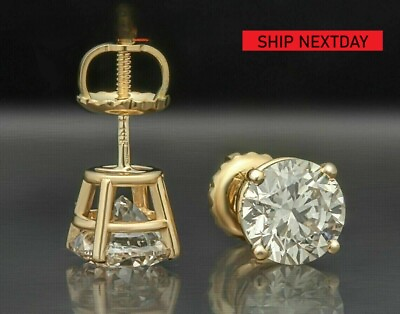 #ad 2Ct Round Cut Lab Created Diamond Women#x27;s Stud Earrings 14K Yellow Gold Plated $55.99