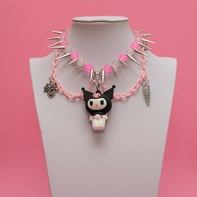 #ad Handmade Kawaii Necklace Spike Choker Pink Spikes Cartoon Cat Spike Collar GBP 30.00
