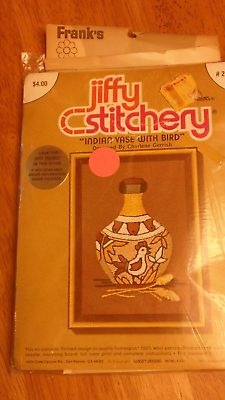 #ad Sunset Designs Jiffy Stitchery Embroidery Kit quot;Indian Vase w Birdquot; #290 5x7 NIP $4.00