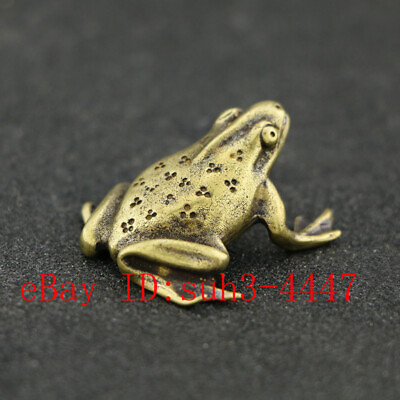 #ad Chinese Handmade Copper Brass Frog Small Fengshui Statue Ornament $21.56