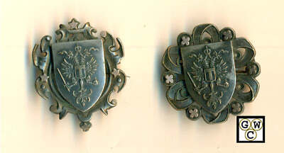 #ad 1915 16 Imperial Russia WWI Patriotic 2 Pins with Imp. Eagle 30mm Silver Plated C $140.00