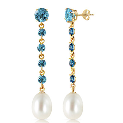 10 CTW 14K Solid Gold Chandelier Earrings Blue Topaz pearl $1290.53