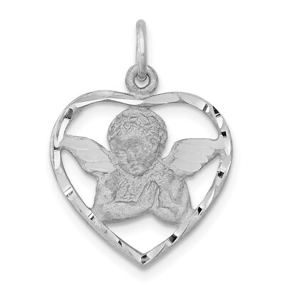 #ad 14K White Gold Angel In Heart Charm $180.95
