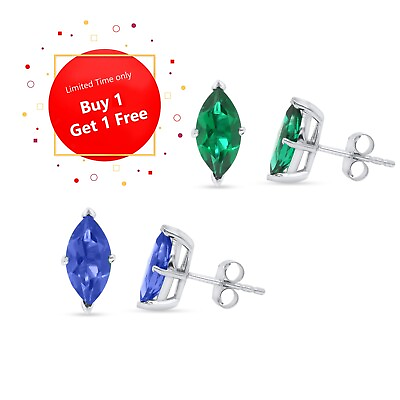 #ad Mothers Day Gift 2Ct Marquise Shape Simulated Birthstones Prong Stud Earrings $98.98