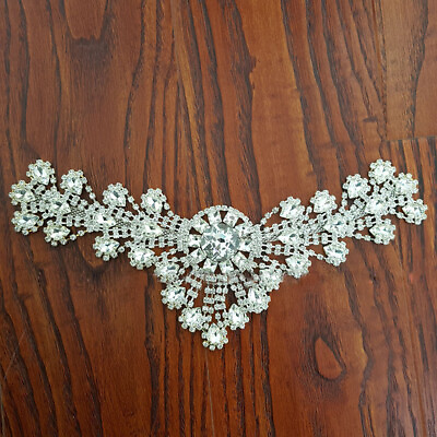 #ad DIY Diamante Rhinestone Applique Motif Crystal Beaded Silver for Wedding Dress $20.36