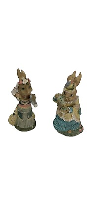 #ad 2 Vtg 1994 Rabbit Resin Figurines Easter Victorian Anthropomorphic $15.00