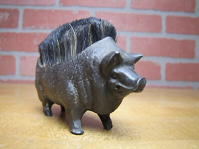 #ad PIG HOG Brush Antique Figural Farm Barnyard Animal Cast Spelter Metal Figurine $195.00